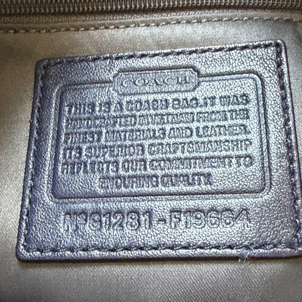 COACH Navy and Silver Signature Tote with Metallic Logo Plate - Picture 3 of 5